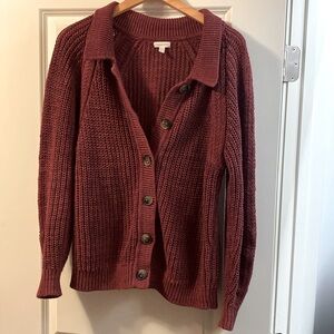 Garnet Hill Maren Linen & Organic-Cotton Cardigan Dusty burgundy red Large